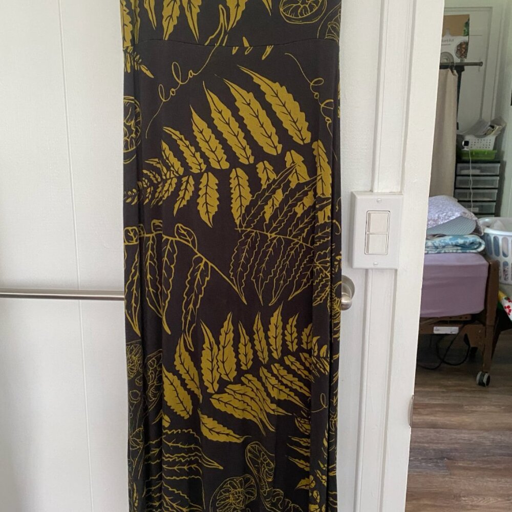 Simply Sisters Lola Skirt Dress Charcoal Gray Yellow Fern Made in Hawaii Medium